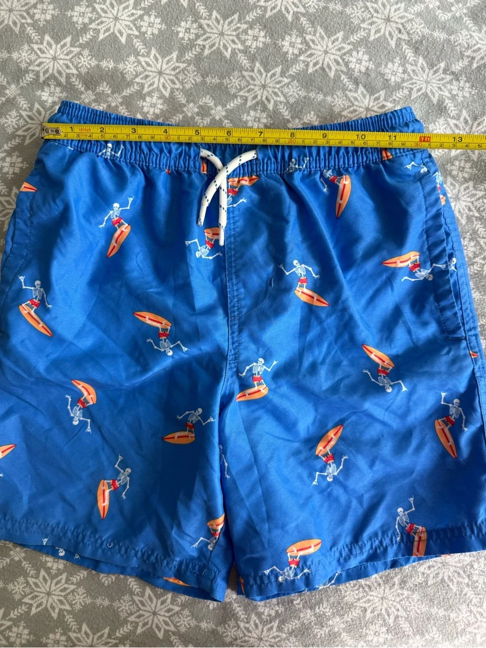 Wonder Nation Swim Trunks Boy’s Size 10/12 Large Blue Skeleton Surfer Print